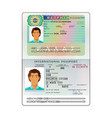 international open passport with austria visa vector image vector image