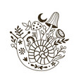 black and white image snail mushrooms vector image vector image