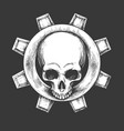 human skull and gear emblem vector image vector image