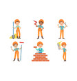 cute kids construction workers set boys and girls vector image