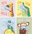 animals clean teeth cards posters isolated set vector image vector image
