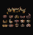 collection of gold masquerade masks vector image vector image