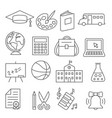 school and education line icons on white vector image vector image