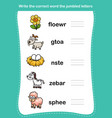 write the correct word the jumbled letters vector image vector image