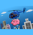 an helicopter with a piggy bank throwing money vector image vector image