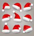 christmas santa claus hats with fur new year red vector image