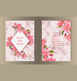 wedding invitation template set with pink cherry vector image