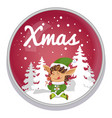 elf eating candy in forest round postcard vector image vector image
