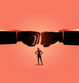 businesswoman watching two giant fist clashed vector image vector image