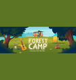 forest camp poster with van chair and guitar vector image