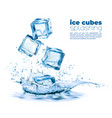 realistic ice cubes and corona water splash 3d vector image