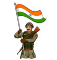 indian army soilder holding falg india vector image