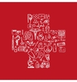 cross shape with medical doodle icons vector image