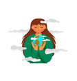 woman holding green planet earth isolated vector image