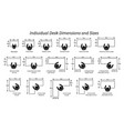 different individual desktop table dimensions vector image