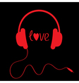 red headphones with cord on black background vector image