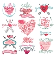 valentines day calligraphy setframearrowshearts vector image