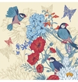 vintage floral greeting card with birds vector image