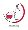 wine tasting logo with female profile and glass vector image