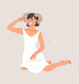 woman with zodiac sign aries horns horoscope vector image vector image