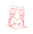 linear champagne glass hearts vector image vector image
