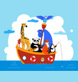 cute animals in boat sea waters flat vector image
