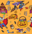 orange seamless pattern with cartoon halloween vector image vector image