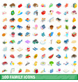 100 family icons set isometric 3d style vector image
