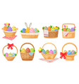 cartoon easter baskets with painted eggs vector image