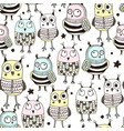 seamless pattern with cute doodle owls vector image