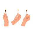 hand holding a burning matchstick expressive vector image vector image