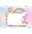 blank banner with cute unicorn in pastel sky vector image