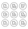 set round line icons of mobile phone functions vector image vector image