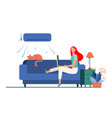 woman sitting on sofa with cat and laptop under vector image vector image