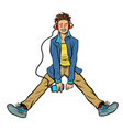 young man sits and listens to music vector image vector image