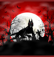 halloween background with black wolf in graveyard vector image