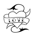 heart tattoo with floral elements and ribbon vector image vector image