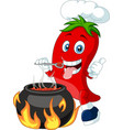 cute pepper chef mascot cooks chili vector image