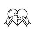 hands connect pieces of heart reuniting into one vector image
