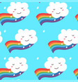 seamless pattern funny kawaii cloud on rainbow vector image vector image