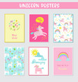greeting cards set with cute magic unicorns vector image vector image