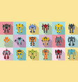 robot-transformer icons set flat style vector image