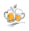 sketch of two toasting beer mugs barley or wheat vector image