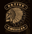 black and white of an indian skull on the dark vector image vector image