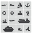 black ship and boat icons set vector image