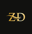 gold zd letter logo design vector image