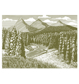 woodcut mountain stream vector image vector image