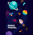 space travel banner with ufo and rocket planets vector image vector image