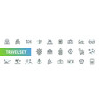 travel line icon set tourism suitcase map vector image vector image