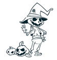 halloween pumpkin head scarecrow outlines vector image
